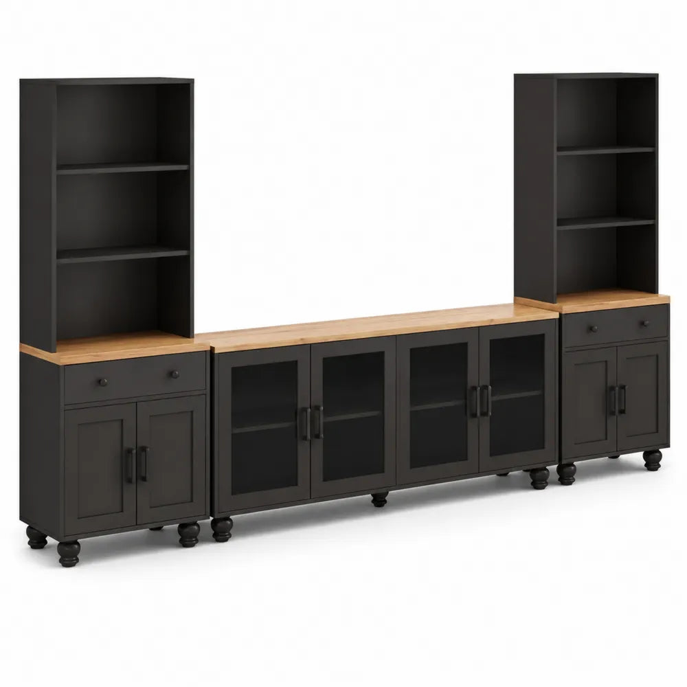 Set Mobili TV in MDF e Vetro Temperato con Anta Antracite e