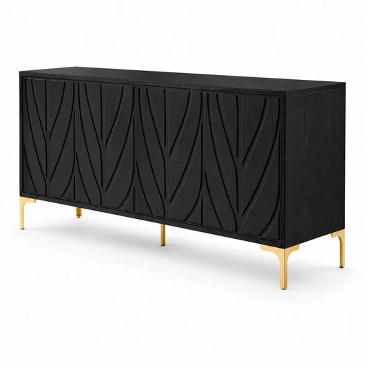 Credenza in MDF Nero con Piedini in Metallo