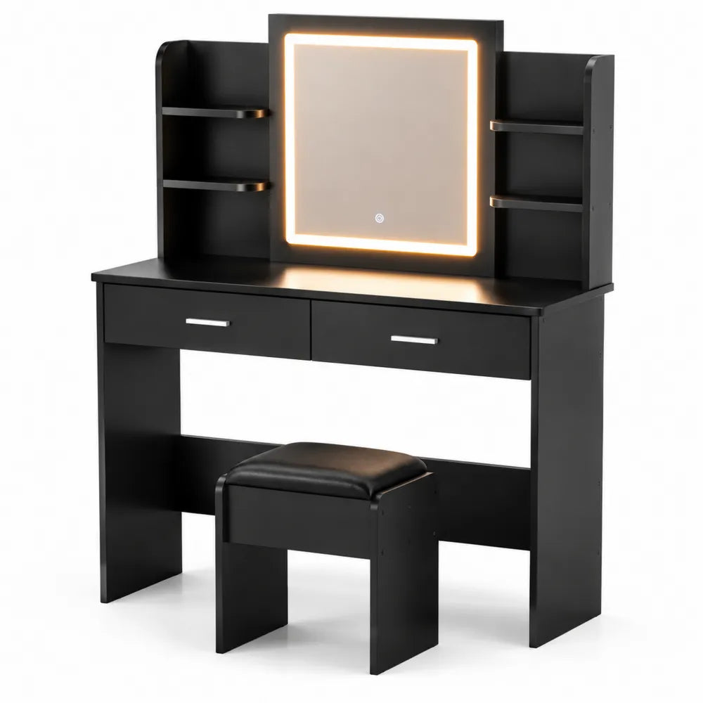 Toeletta con Specchio LED e Sgabello in MDF