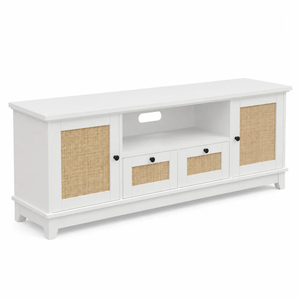 Mobile TV in legno con ante in rattan 150x40x50