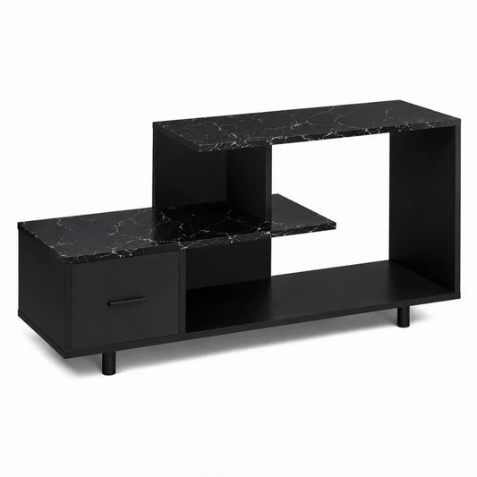 Mobile TV nero in MDF e piano effetto marmo 120x30x50