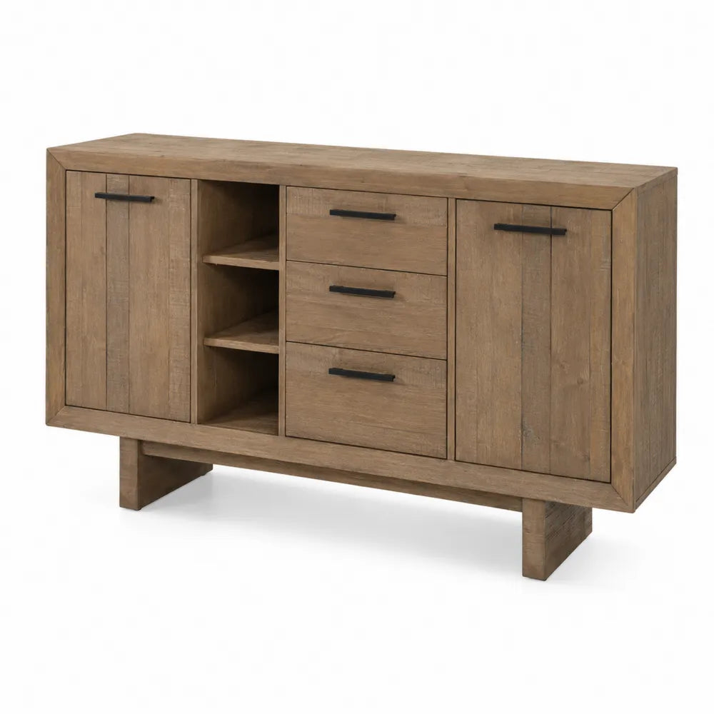 Credenza in legno con ante e cassetti, 150x40x80