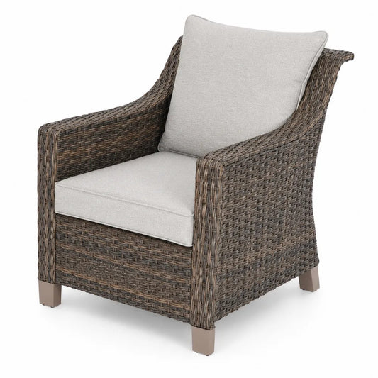 Poltrona da Esterno in Rattan con Cuscini in Tessuto